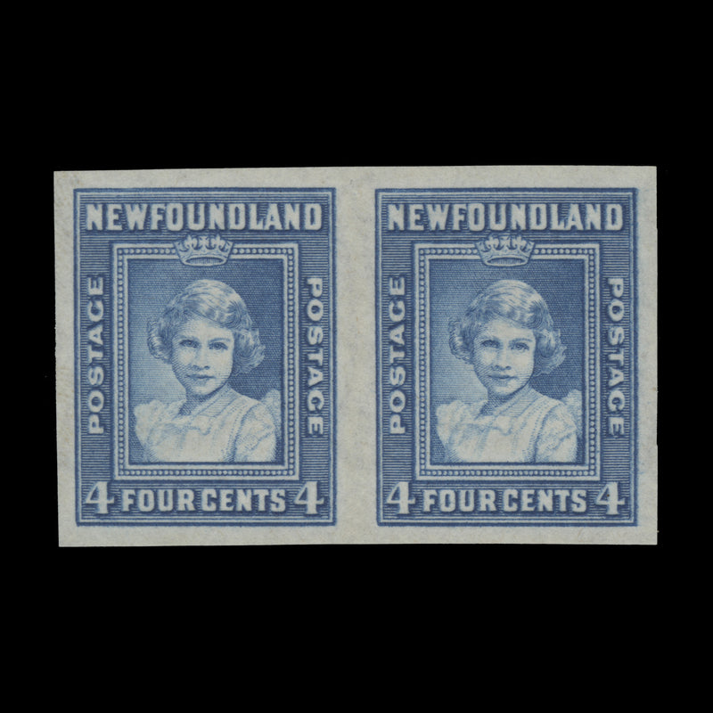 Newfoundland 1938 (Proof) 4c Princess Elizabeth imperf pair, sideways watermark