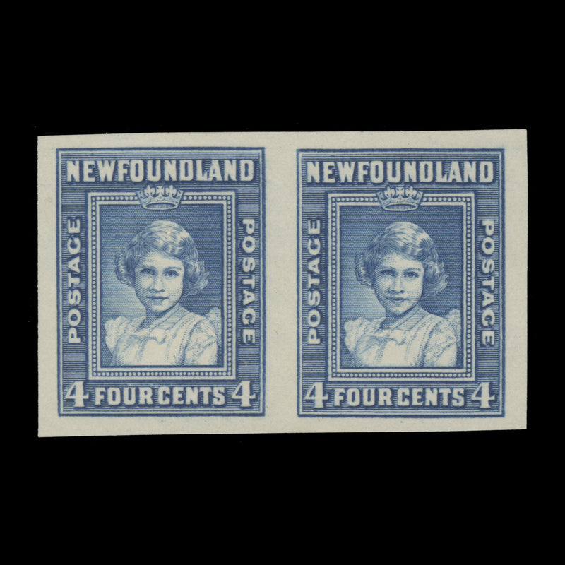 Newfoundland 1938 (Proof) 4c Princess Elizabeth imperf pair, wove paper