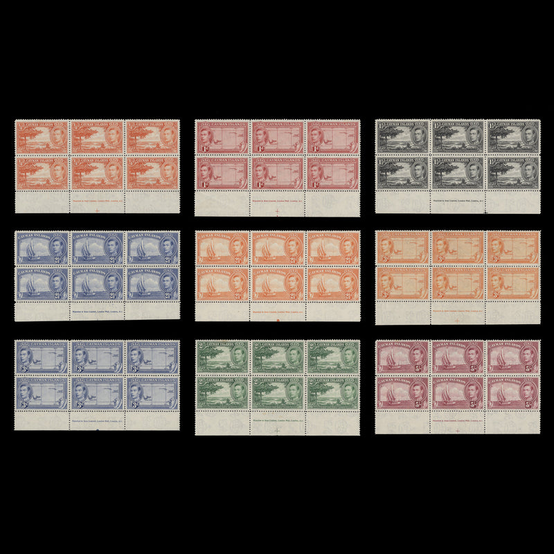 Cayman Islands 1938 (MLH) Definitives imprint blocks, Waterlow