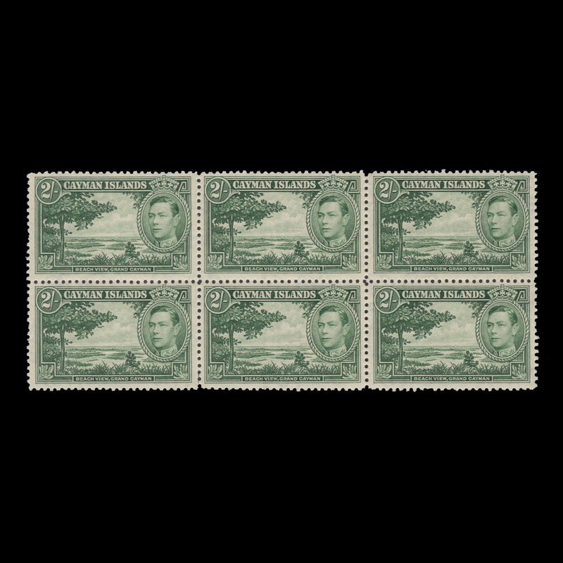 Cayman Islands 1938 (MNH) 2s Beach Scene block, yellow-green shade