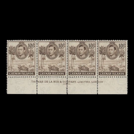 Cayman Islands 1938 (MLH) 10s Hawksbill Turtles imprint strip, De La Rue