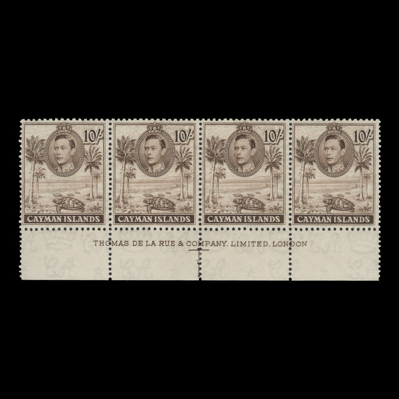 Cayman Islands 1938 (MLH) 10s Hawksbill Turtles imprint strip, De La Rue