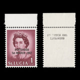 Saint Lucia 1967 (Variety) 1c Queen Elizabeth II with overprint double