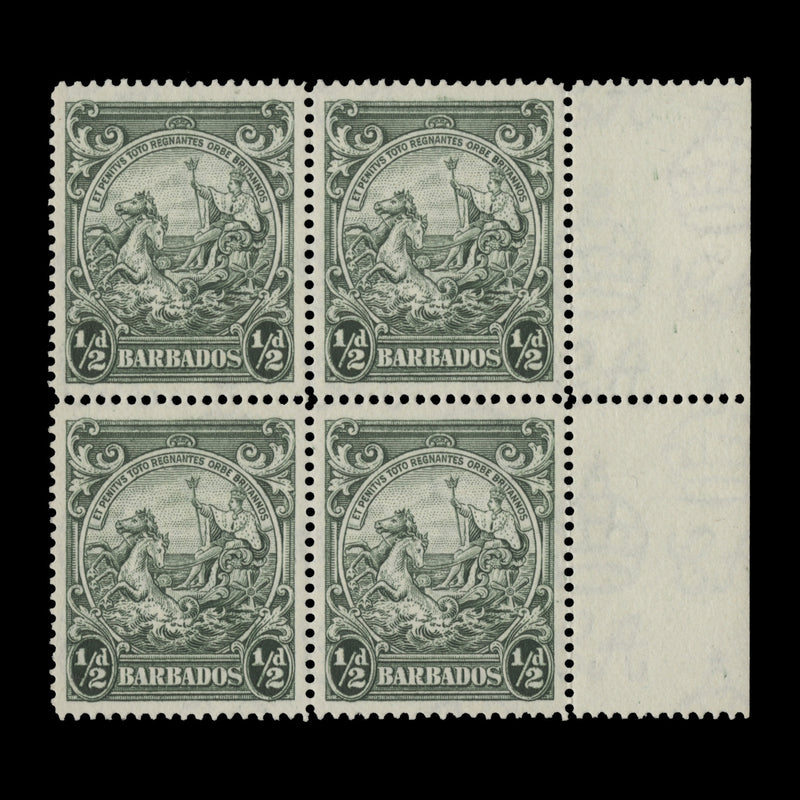 Barbados 1942 (MNH) ½d Badge of the Colony block, perf 14 x 14