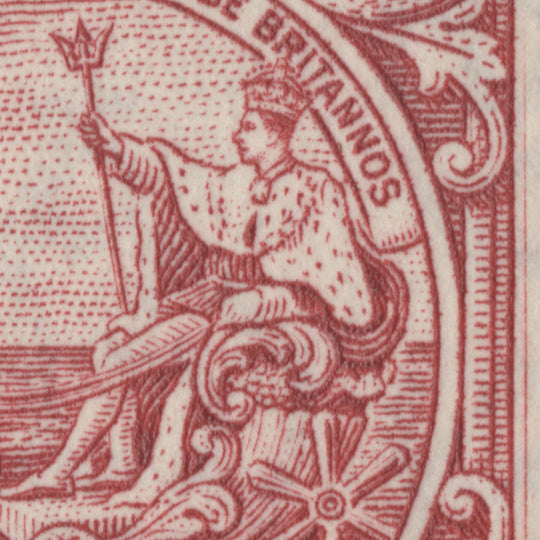 Barbados 1944 (Variety) 2d Carmine plate block with extra frame line, perf 14 x 14