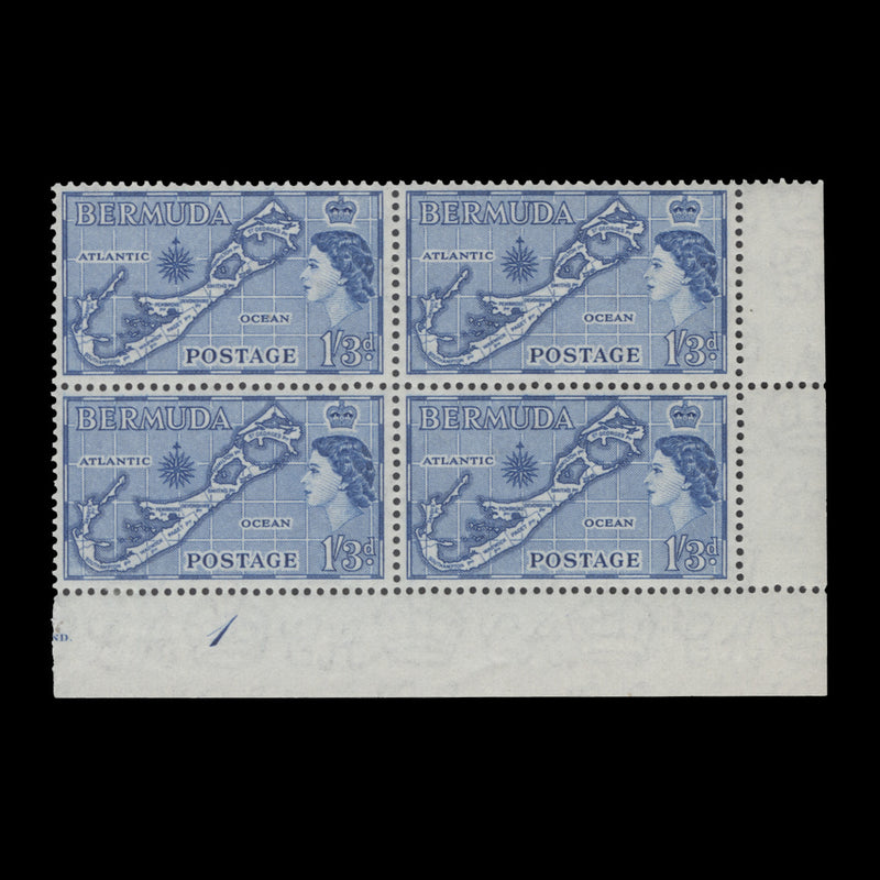 Bermuda 1962 (MLH) 1s3d Map plate 1 block, die II, bright blue shade