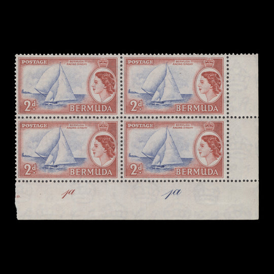 Bermuda 1953 (MLH) 2d Racing Dinghy plate 1a–1a block