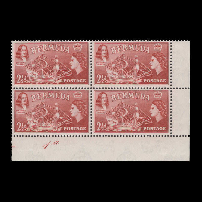 Bermuda 1953 (MLH) 2½d Sir George Somers plate 1a block