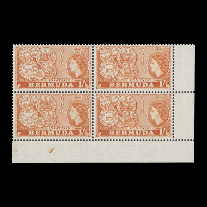 Bermuda 1953 (MLH) 1s Early Coinage plate 1 block