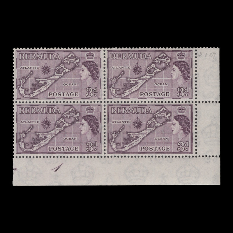 Bermuda 1957 (MNH) 3d Map plate 1 block, die II