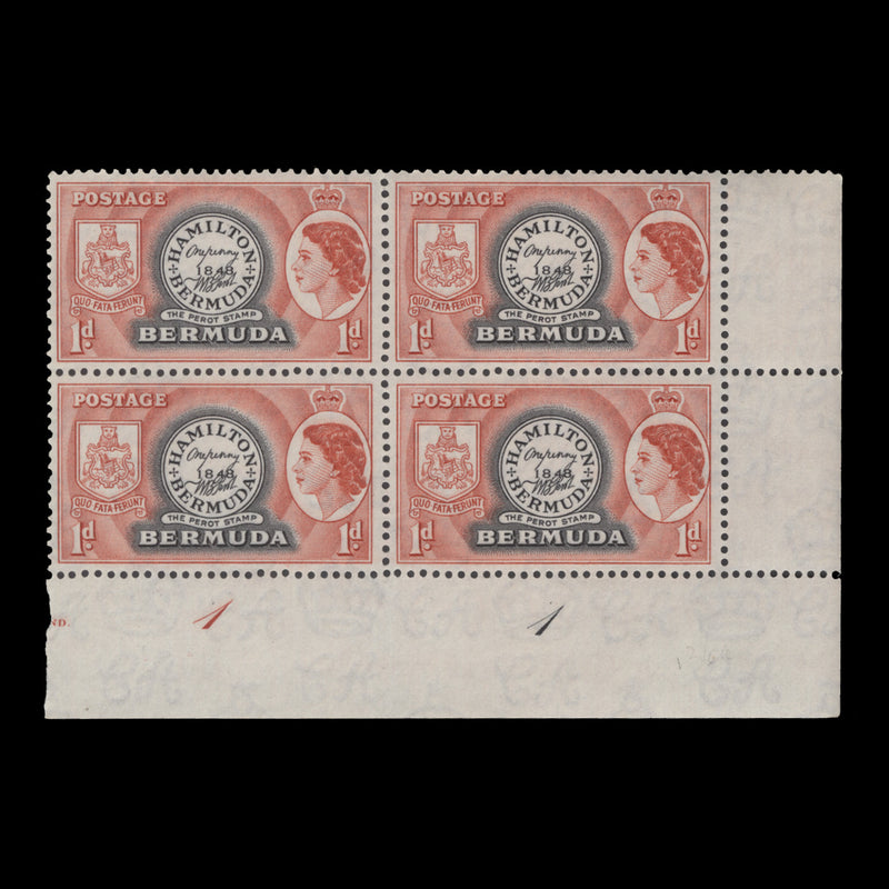 Bermuda 1953 (MNH) 1d Postmaster Perot's Stamp plate 1–1 block