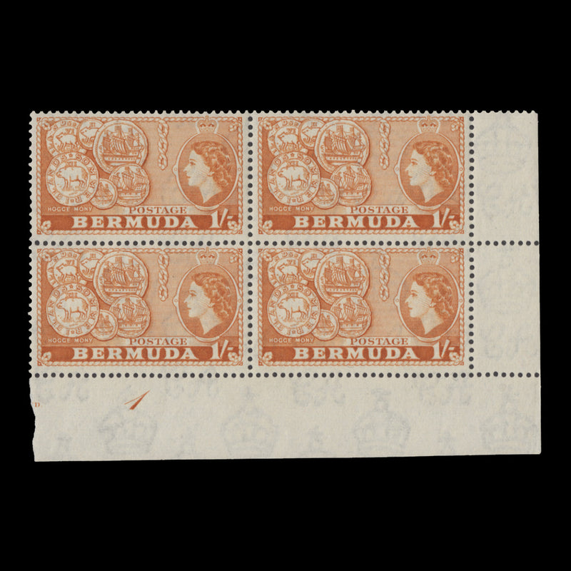 Bermuda 1953 (MNH) 1s Early Coinage plate 1 block