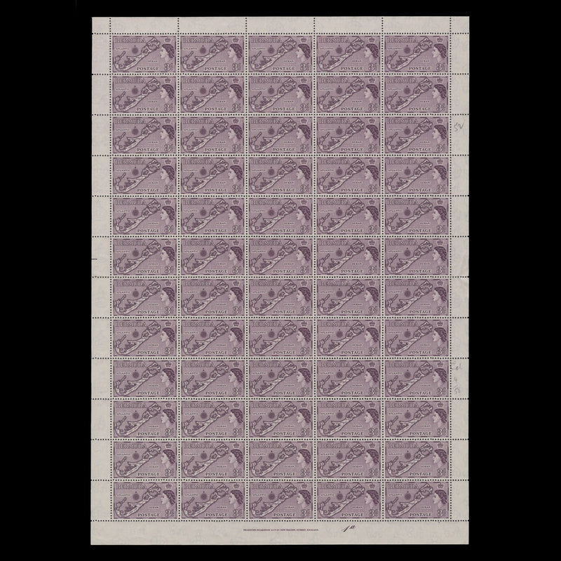 Bermuda 1957 (MNH) 3d Map plate 1a pane, die II