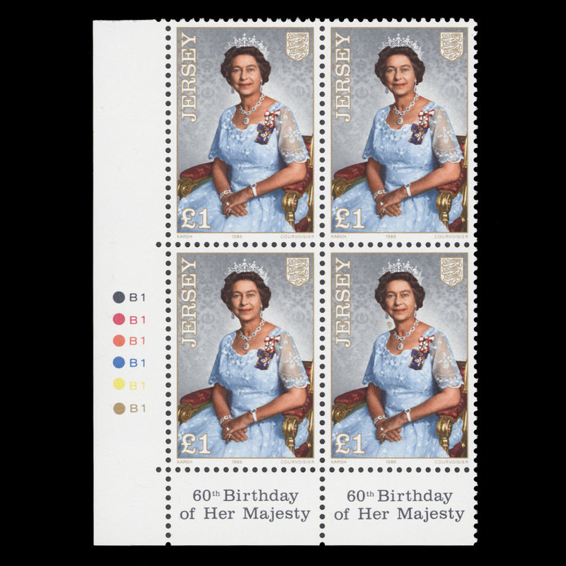 Jersey 1986 (MNH) £1 Queen Elizabeth II's Birthday plate block