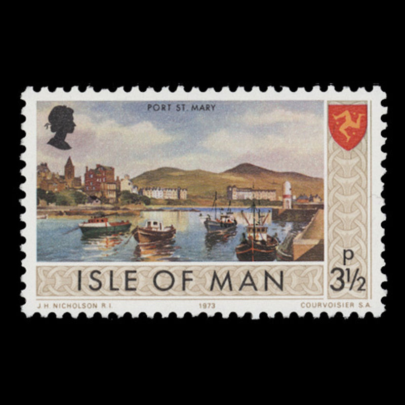 Isle of Man 1973 (Variety) 3½p Port St Mary with grey-brown border, shiny gum