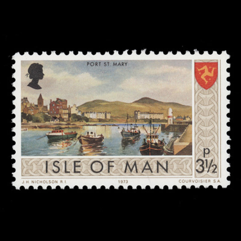 Isle of Man 1974 (Variety) 3½p Port St Mary with grey-brown border, matt gum