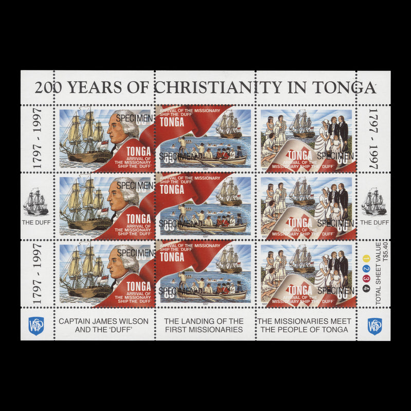 Tonga 1997 (MNH) Bicentenary of Christianity in Tonga SPECIMEN sheetlet