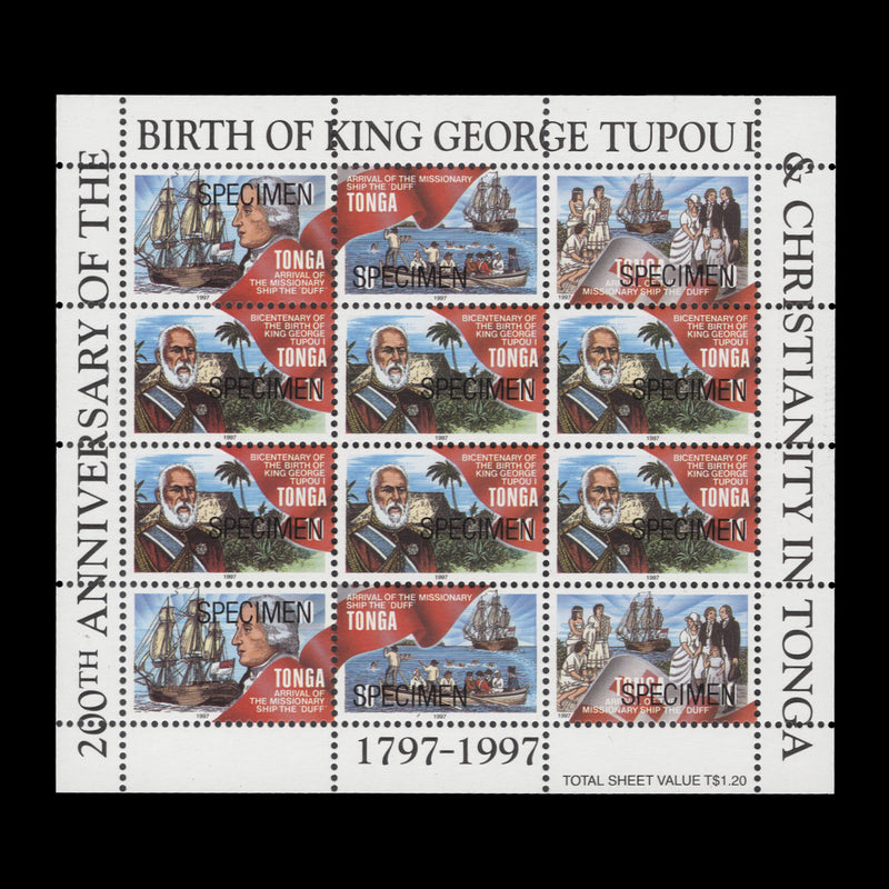 Tonga 1997 (MNH) Birth Bicentenary of King George I SPECIMEN sheetlet