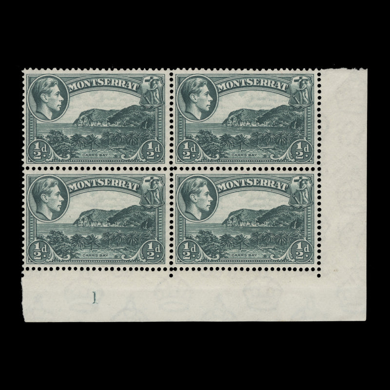 Montserrat 1938 (MNH) ½d Carr's Bay plate 1 block, perf 13 x 13