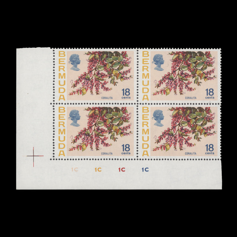 Bermuda 1970 (MNH) 18c Coralita plate 1C–1C–1C–1C block