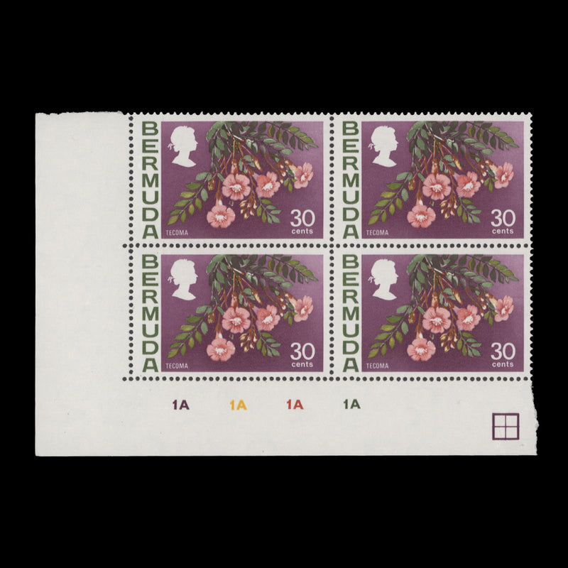 Bermuda 1970 (MNH) 30c Tecoma plate 1A–1A–1A–1A block