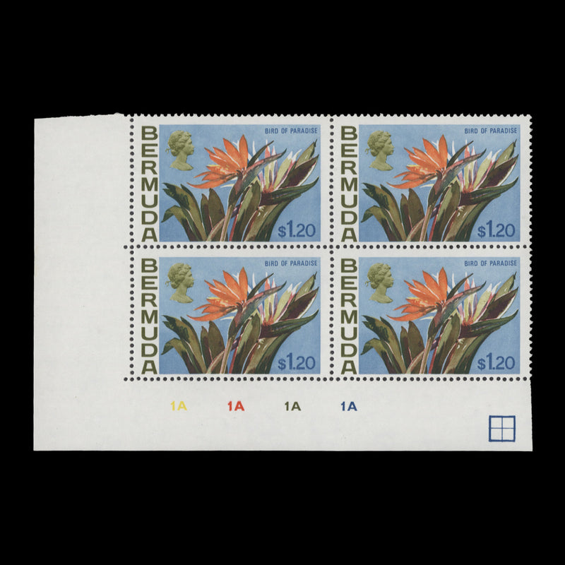 Bermuda 1970 (MNH) $1.20 Bird of Paradise plate 1A–1A–1A–1A block