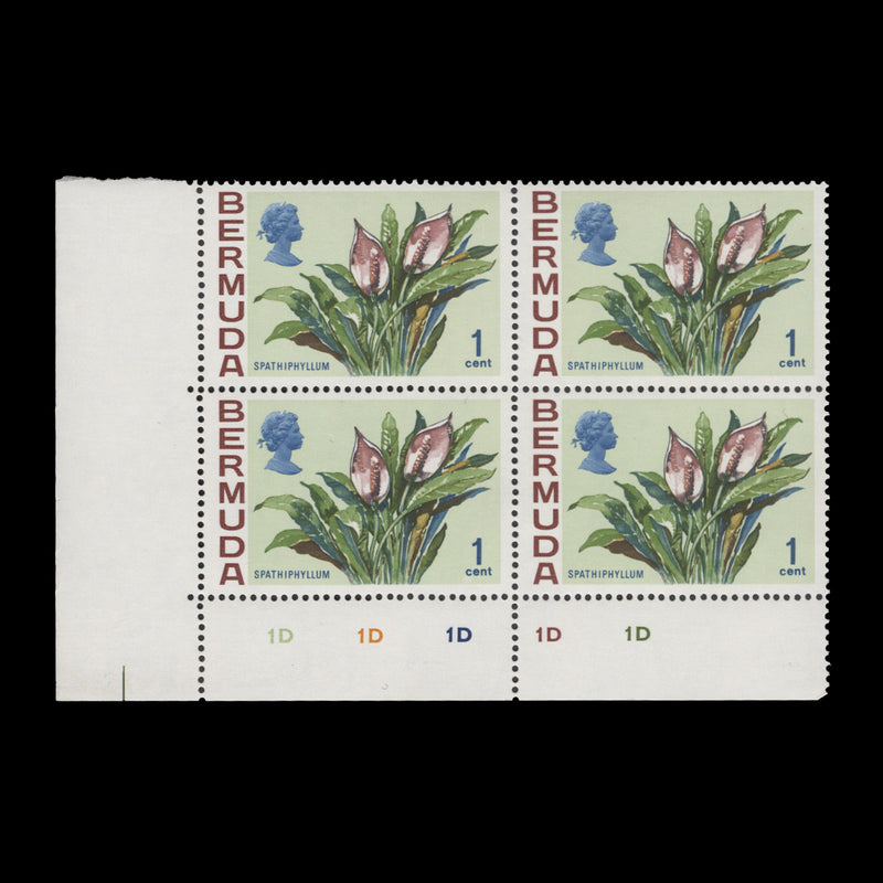 Bermuda 1970 (MNH) 1c Spathiphyllum plate 1D–1D–1D–1D–1D block