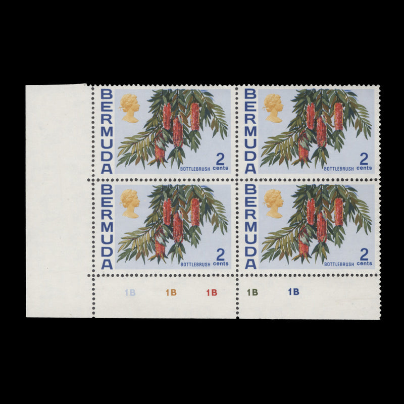 Bermuda 1970 (MLH) 2c Bottlebrush plate 1B–1B–1B–1B–1B block