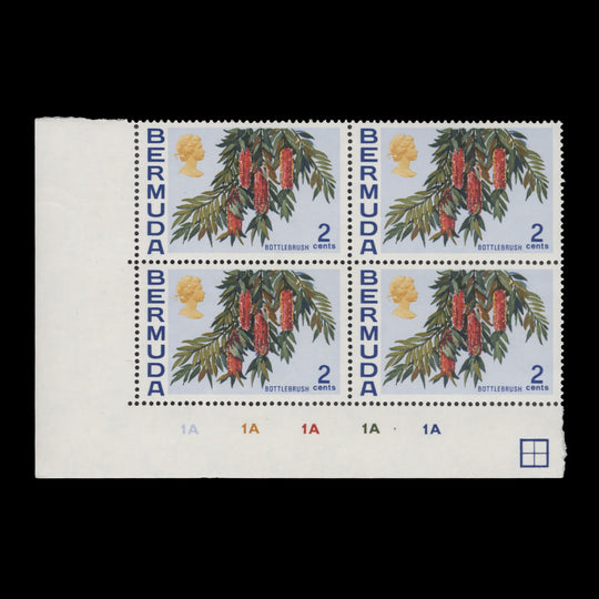 Bermuda 1970 (MNH) 2c Bottlebrush plate 1A–1A–1A–1A–1A block
