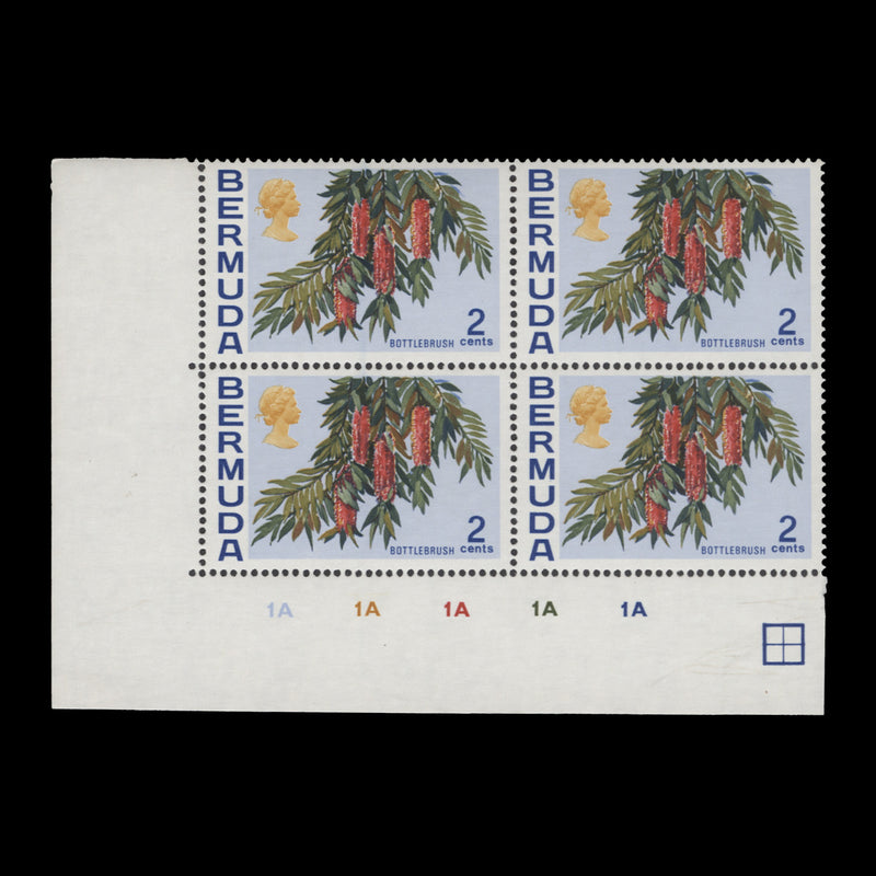 Bermuda 1970 (MLH) 2c Bottlebrush plate 1A–1A–1A–1A–1A block