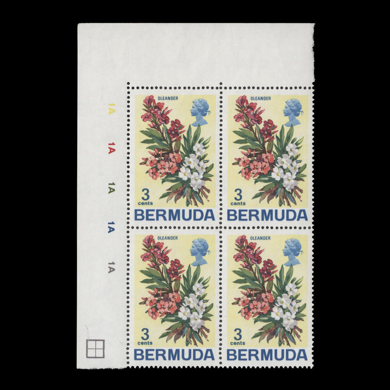 Bermuda 1970 (MNH) 3c Oleander plate 1A–1A–1A–1A–1A block