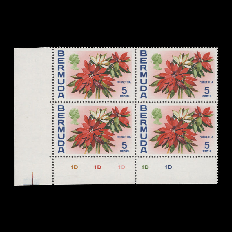 Bermuda 1970 (MNH) 5c Poinsettia plate 1D–1D–1D–1D–1D block