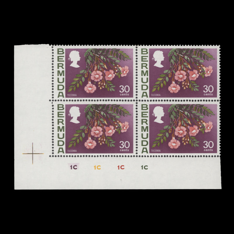 Bermuda 1970 (MNH) 30c Tecoma plate 1C–1C–1C–1C block