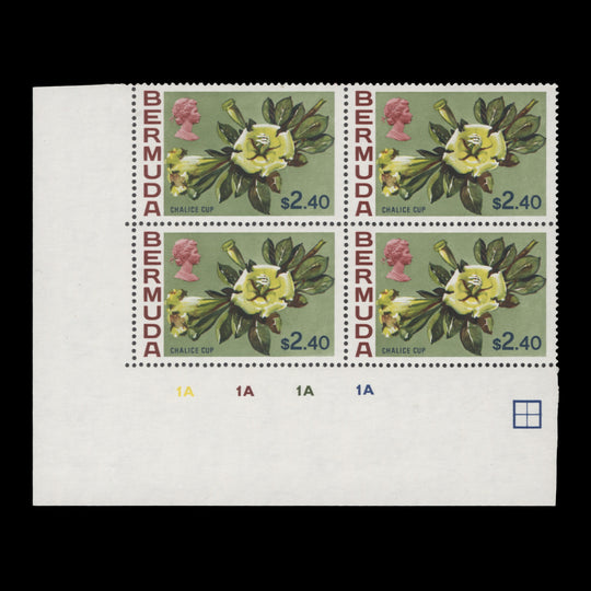 Bermuda 1970 (MNH) $2.40 Chalice Cup plate 1A–1A–1A–1A block