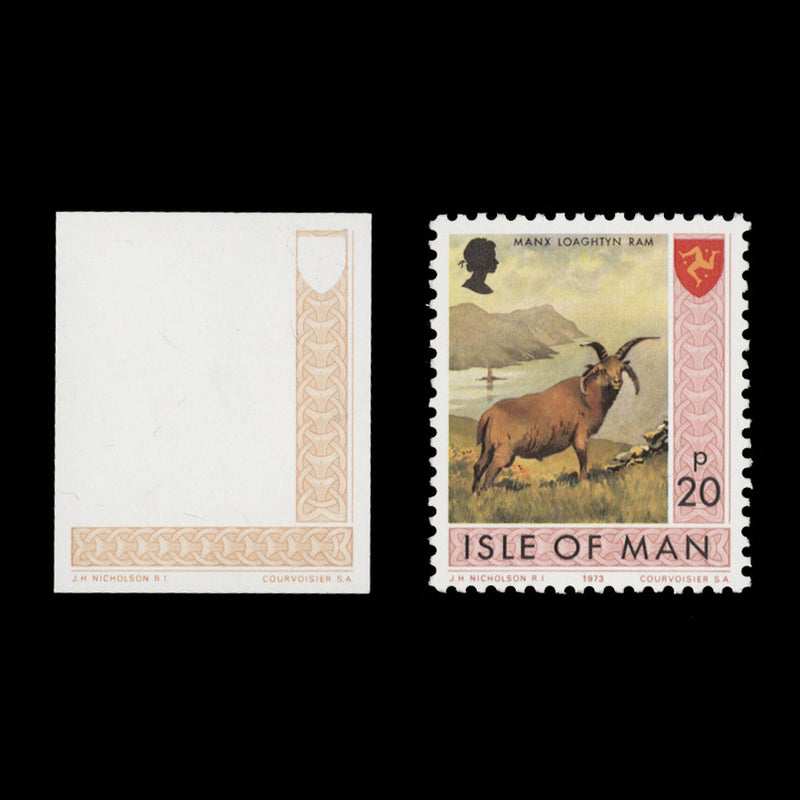 Isle of Man 1973 20p Manx Loaghtyn Ram imperf proof single of frame