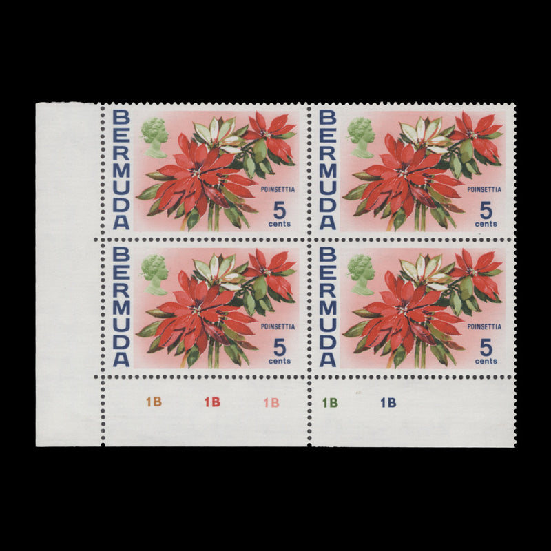 Bermuda 1974 (MLH) 5c Poinsettia plate 1B–1B–1B–1B–1B block