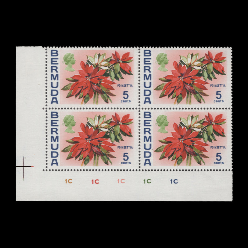 Bermuda 1974 (MLH) 5c Poinsettia plate 1C–1C–1C–1C–1C block