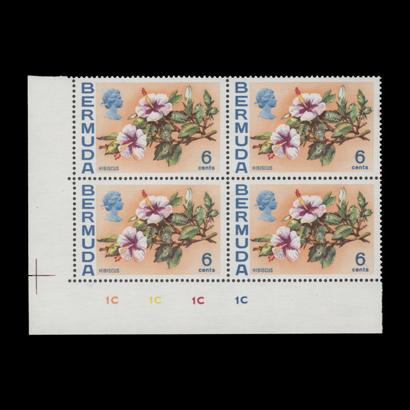 Bermuda 1974 (MLH) 6c Hibiscus plate 1C–1C–1C–1C block