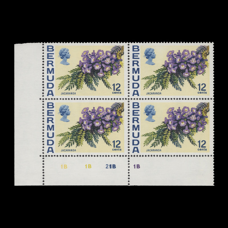 Bermuda 1974 (MLH) 12c Jacaranda plate 1B–1B–2B–1B block