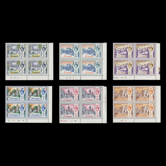 Bermuda 1966 (MLH) Architecture Definitives plate blocks, sideways watermark