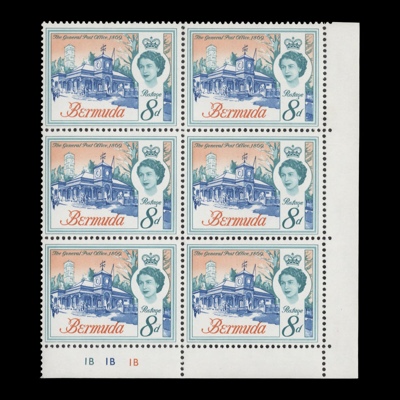 Bermuda 1962 (MLH) 8d General Post Office plate 1B–1B–1B block