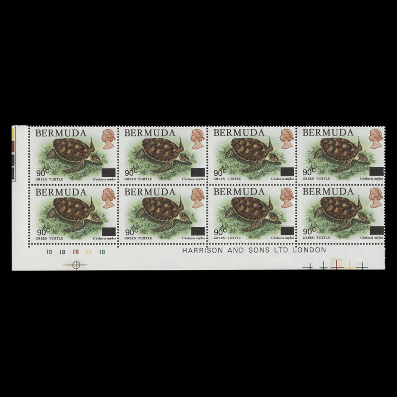 Bermuda 1986 (MNH) 90c/$3 Green Turtle imprint/plate block