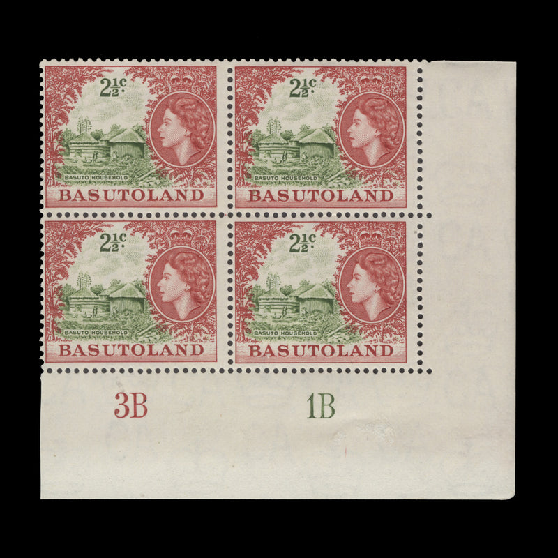 Basutoland 1964 (MLH) 2½c Basuto Household plate 3B–1B block
