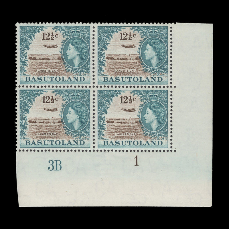 Basutoland 1964 (MLH) 12½c Lancers Gap plate 3B–1 block
