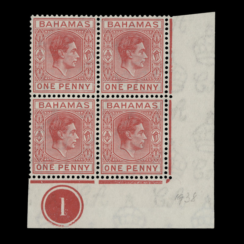 Bahamas 1938 (MNH) 1d Carmine plate 1 block