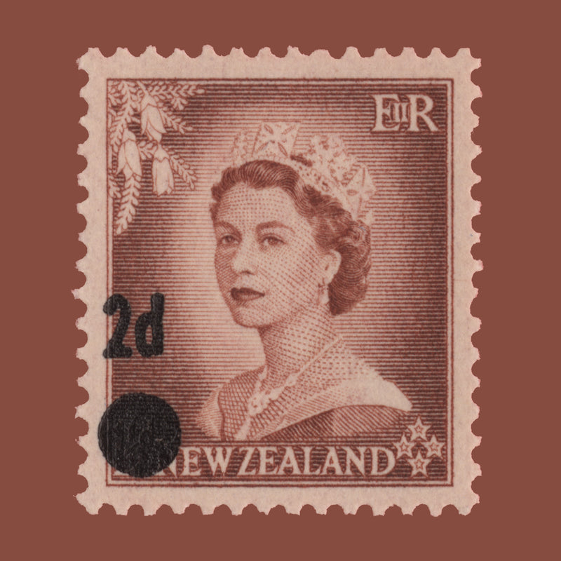 New Zealand 1958 (Variety) 2d/1½d Queen Elizabeth II surcharged in error