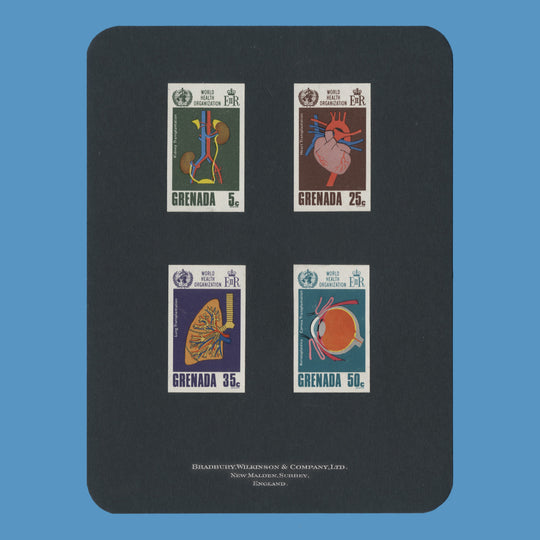 Grenada 1968 World Health Organization imperf proofs on presentation card