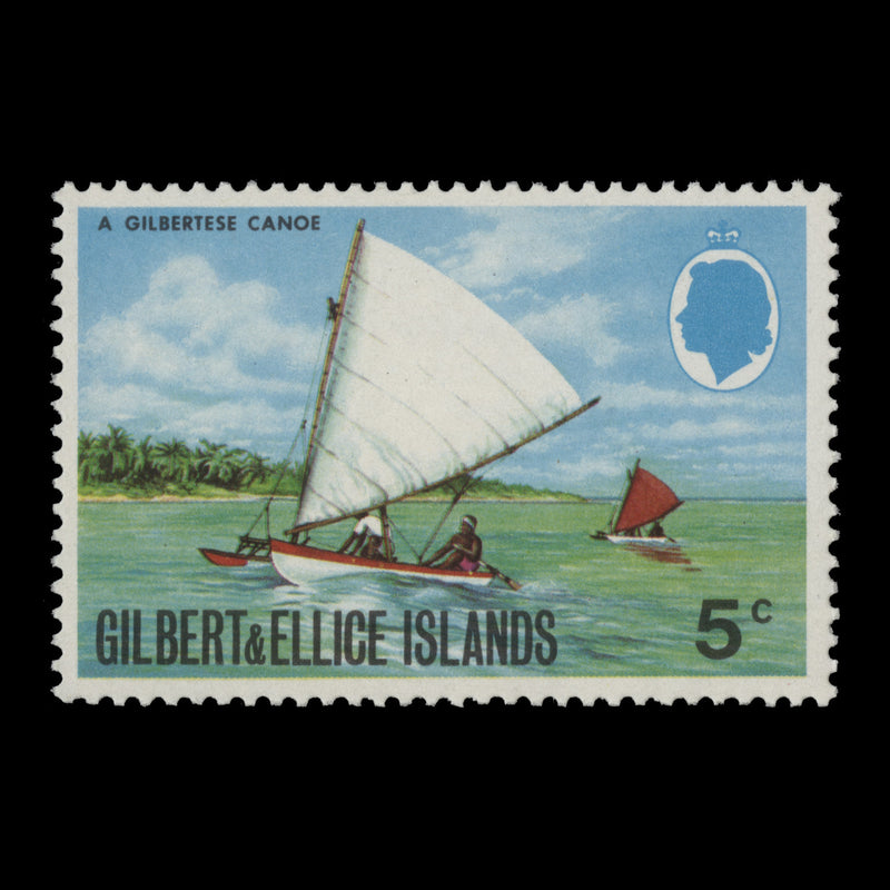 Gilbert & Ellice Islands 1971 (Variety) 5c Gilbertese Canoe watermark to right