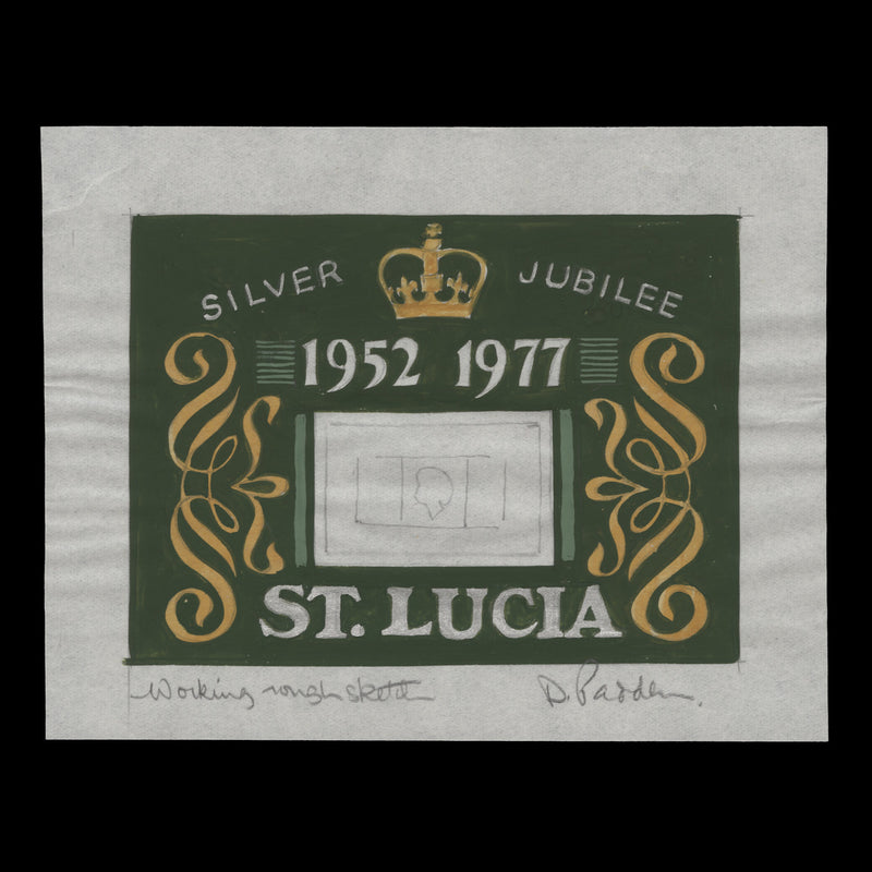 Saint Lucia 1977 Silver Jubilee artwork signed by Daphne Padden
