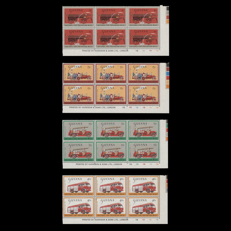 Guyana 1977 (MNH) National Fire Prevention Week imprint/plate blocks